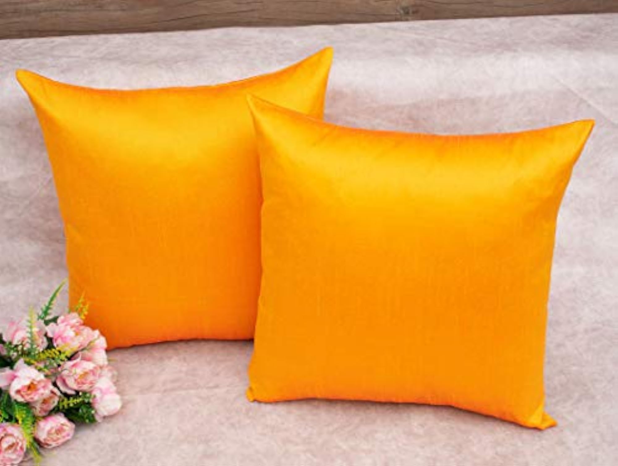 Plain Solid Art Silk Rustic Yellow Cushion Covers Pack of 3